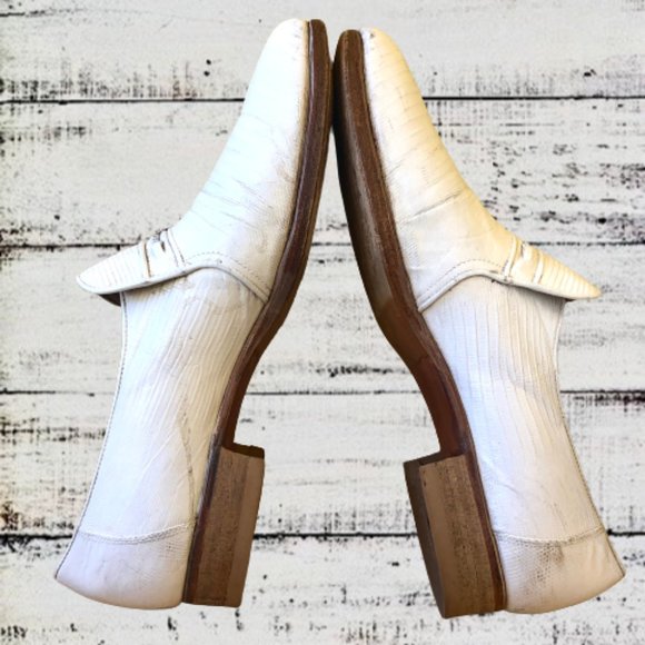 Vintage 80\'s Mens Dress Loafer White Leather Snake Print Queen French 10.5 FLAW main image 11